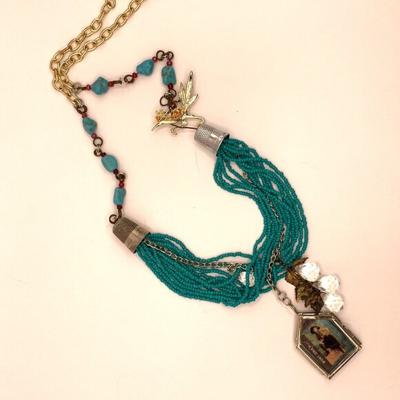 Fearless Cowgirl Mixed Media Assemblage Handmade Necklace Southwestern OOAK J694 - Picture 9 of 12